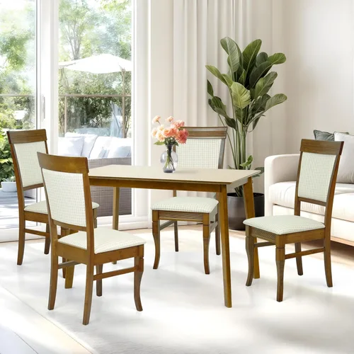 Vista 11 de Juego de mesa de comedor de madera de 5 piezas, 4 sillas tapizadas Ronda de madera maciza de estilo clásico con mesa de comedor rectangular, juego