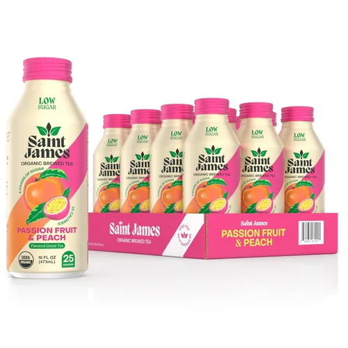 Vista 7 de Saint James Té verde orgánico, sin OMG, sin gluten, bajo en calorías y bajo en azúcar, té verde original, paquete de 12 (16 onzas líquidas cada uno)