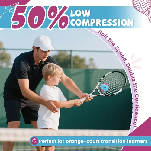 Vista 3 de Paquete de 12/20/36/48/60 pelotas de tenis para niños, 50% de baja compresión, pelotas de tenis para principiantes, entrenamiento juvenil y juego