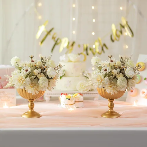 Vista 2 de Sziqiqi Jarrón de Urna Dorado para Boda: Jarrones de 7.9 Pulgadas de Alto como Centros de Mesa para Decoraciones de Mesa - Juego de 2 Jarrones