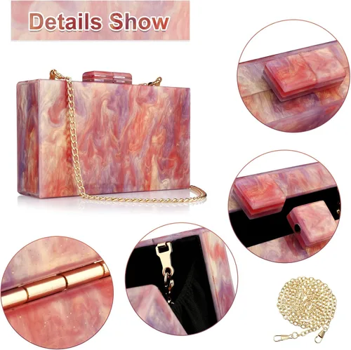 Vista 3 de YYW Monederos de mano de acrílico para mujer de boda bolso cruzado de noche multicolor con cadena desmontable