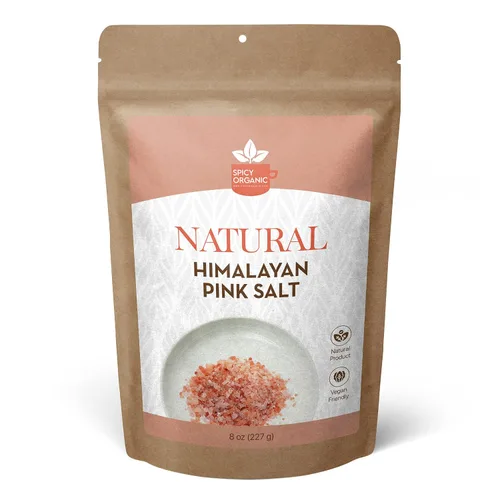 Vista 10 de SPICY ORGANIC Sal natural del Himalaya sin OMG, sal rosa del Himalaya sin gluten, rica en 80 minerales y elementos, 4 onzas.