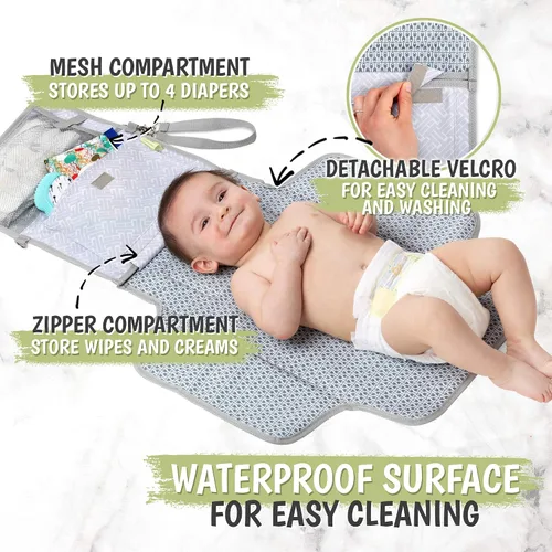 Vista 5 de KeaBabies Cambiador de pañales portátil y organizador de pañales - Cambiador de pañales plegable impermeable - Organizador de bebé para guardería