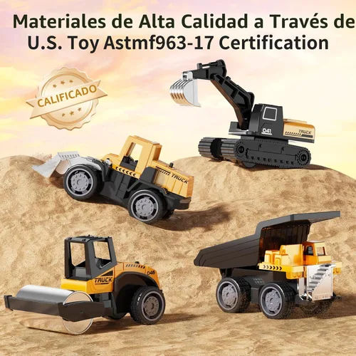 Vista 2 de HONGTUO Mini vehículos de construcción de aleación, juego de 8 piezas de juguetes de construcción fundidos a presión, excavadoras, camión mezclador
