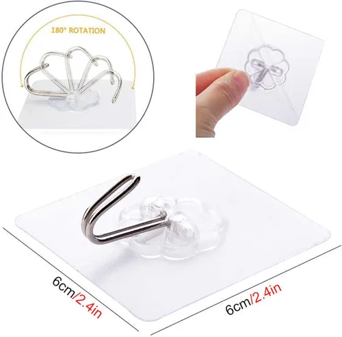 Vista 7 de Paquete de 24 ganchos autoadhesivos resistentes, 33 libras máximo, transparentes, impermeables, ganchos de pared adhesivos para llaves, baño, ducha