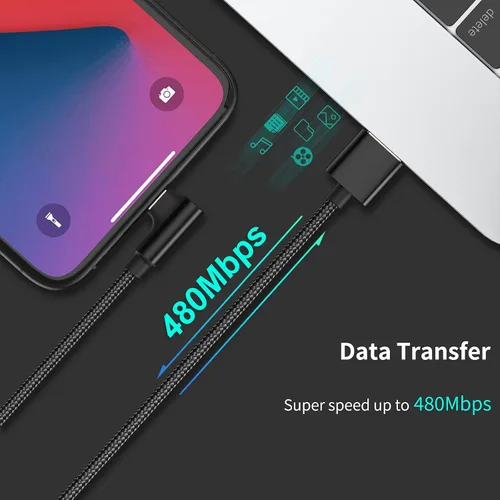 Vista 4 de Cable corto Lightning de 1 pie en ángulo recto, paquete de 3 cables de carga rápida USB a iPhone de 90 grados, compatible con Apple iPhone 13, 12