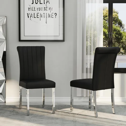 Vista 13 de Asday Upholstered Dining Chairs Set of 2, High Back Fabric Chairs, Beige Linen Fabric, High Back, Black Metal Legs