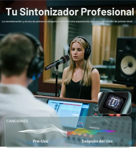 Vista 7 de Micrófono inalámbrico, micrófonos inalámbricos dinámicos de metal con conexión de chip uno a uno y receptor recargable, duración de 40 horas