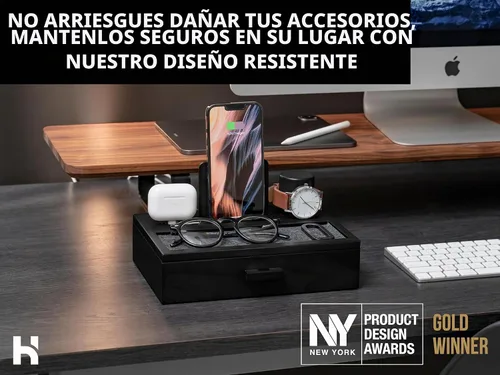 Vista 5 de Holme & Hadfield - Estación de acoplamiento de madera para teléfono con cajón y soporte para reloj
