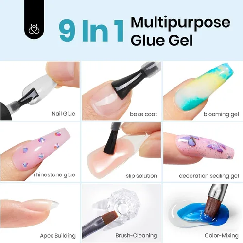Vista 2 de Kit de extensión de uñas en gel Beetles, forma almendra, fácil set de pegamento UV LED de 9 en 1, puntas de uñas Etch X, puntas cortas de almendra