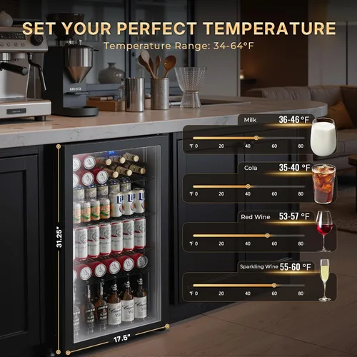 Vista 2 de Manastin Refrigerador de bebidas para 130 latas, mini refrigerador de 3.2 pies cúbicos con puerta de vidrio para bebidas, cerveza, vino, luz LED