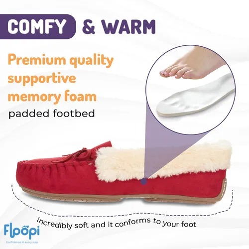 Vista 41 de Floopi Pantuflas para mujer, forro de piel sintética suave con espuma viscoelástica acogedora, pantuflas de casa para mujer con suela antideslizante