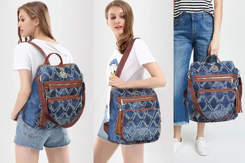 Vista 88 de MKP COLLECTION Mochila de moda para mujer, bolsa convertible grande para mujer, mochila de viaje, bolsa de hombro, juego de 2 piezas con borla, Beige