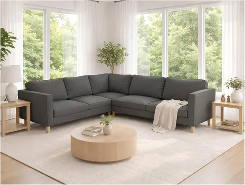 Vista 8 de Funda de sofá de esquina de poliéster Karlstad (2+3/3+2) de repuesto, hecha a medida para IKEA Karlstad seccional de repuesto (poliéster beige)