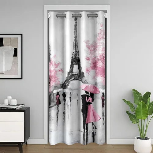Vista 16 de Erosebridal Cortina opaca para puerta de zorro para niños, bonito diseño de oso bosque, ciervo, para niños y niñas, búho de dibujos animados