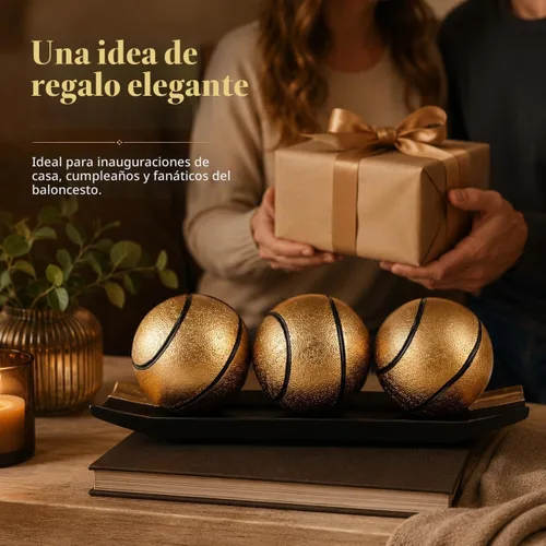 Vista 6 de Bolas decorativas de oro negro para decoración del hogar, 3 orbes de resina con bandeja de exhibición, centro de mesa inspirado para mesa de café