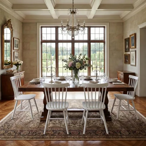 Vista 9 de Juego de 4 sillas de comedor Windsor, sillas de cocina de estilo granja con respaldo de vástago, sillas laterales de madera maciza sin brazos