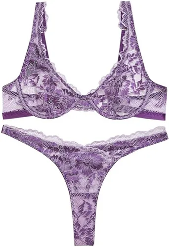 Vista 5 de Lilosy Conjunto de lencería push up con aros de encaje floral sexy