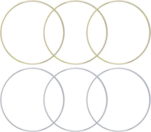 Vista 3 de BronaGrand 6 anillos de metal para atrapasueños y manualidades, 6 pulgadas, oro y plata