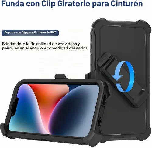 Vista 2 de Funda para iPhone 14 Plus (6.7 pulgadas) con funda de clip para cinturón, 2 protectores de pantalla, resistente grado militar, cuerpo completo, a