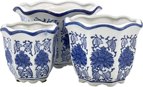 Vista 10 de Galt International Maceta decorativa de cerámica de porcelana floral azul y blanca de 8 pulgadas, 6 pulgadas/4.5 pulgadas, diseño chino asiático