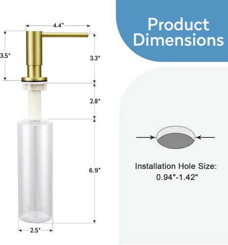 Vista 6 de Dispensador de jabón para fregadero de cocina con botella de 17 onzas y kit de tubo de extensión de 40 pulgadas, dispensador de jabón integrado
