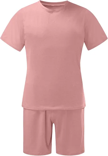 Vista 4 de Sinzelimin Conjunto deportivo casual para hombre, de dos piezas, con cuello redondo, manga corta, camisas, pantalones cortos, pantalones deportivos