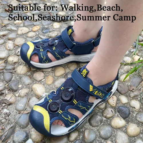 Vista 7 de JMFCHI Sandalias deportivas de verano para niños y niñas, sandalias de punta cerrada para exteriores, zapatos atléticos para agua, sandalias