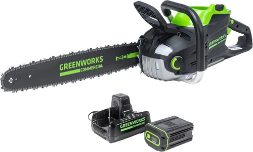Vista 15 de Greenworks - Motosierra sin escobillas de 82 V, 16 pulgadas (2,4 kW) inalámbrica (225 cortes por carga), batería de 4,0 Ah y cargador rápido