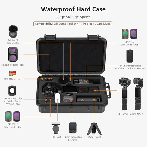 Vista 2 de AMAZEAR Funda rígida impermeable compatible con DJI OSMO Pocket 4P, Pocket4 Pro Creator Combo Accesorios Pequeña Carcasa Rígida Funda de Viaje
