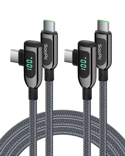 Vista 20 de SOOPII 100W Cable USB C a USB C de Ángulo Recto, Cable de Aleación de Zinc de 1 Pie de Tipo-C Trenzado de Nylon con Pantalla LED para iPad