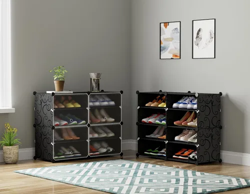 Vista 8 de HOMIDEC - Zapatero de 4 niveles para almacenamiento de 16 pares de zapatos, estantes de plástico para zapatos, organizador para armario, pasillo