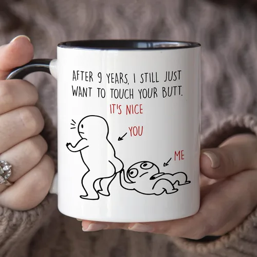 Vista 3 de YouNique Designs Taza de café del 9º aniversario, 11 onzas, divertida taza de noveno aniversario de boda para él y ella (mango negro)