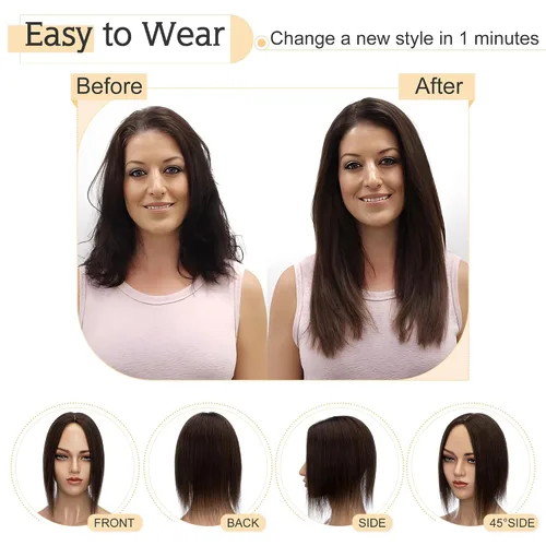 Vista 5 de SEGO Pelucas de cabello humano para mujeres con cabello delgado, base de seda de 7 * 13 cm, 100% cabello humano real, clip para peluca de la parte