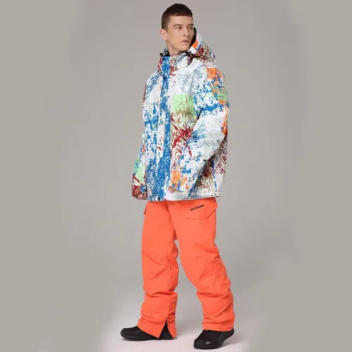 Vista 6 de YEEFINE Traje de esquí para hombre, chaqueta de esquí y pantalones, impermeable, traje de nieve para exteriores, cálido invierno, chaquetas