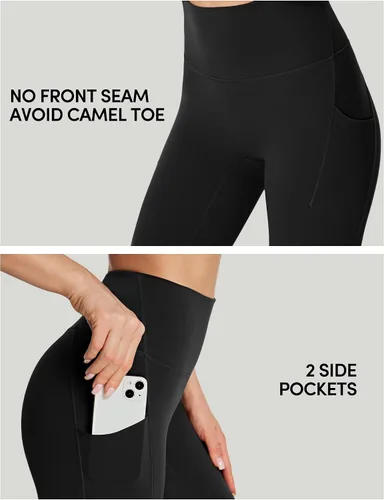Vista 3 de IUGA Pantalones deportivos para yoga y entrenamiento para mujer, de talle alto, con control de abdomen, bolsillos, tela elástica en 4direcciones