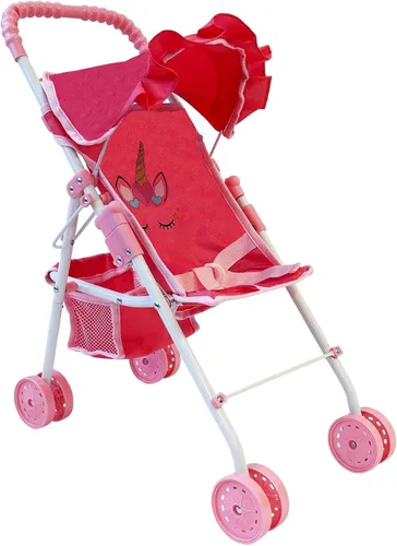 Vista 8 de The New York Doll Collection My First Doll Stroller con Canasta, Cochecito de Muñeca Plegable (Acolchado Rojo)