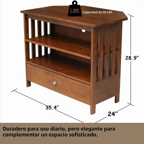 Vista 2 de Mueble esquinero Mission de madera maciza/soporte para TV, color espresso