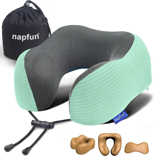 Vista 12 de NapFun - Almohada de cuello para viajes, almohada de cuello de viaje mejorada para avión 100% espuma viscoelástica para dormir y descansar durante