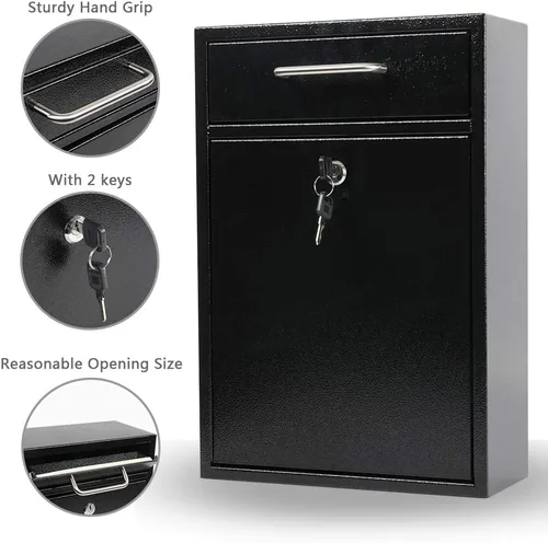 Vista 4 de Buzones de montaje en pared para exteriores con llave o cerradura de combinación, negro, XL