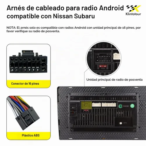 Vista 3 de Adaptador de cableado de radio del mercado de repuestos compatible con Nissan 2007-2013/Subaru 2008-2013, arnés de estéreo de coche Android de 16