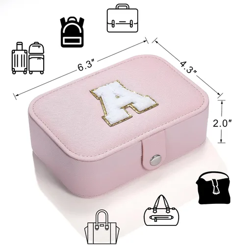 Vista 4 de Parima Regalos de moda para niñas adolescentes, organizador de joyas de viaje, parches de letras de chenilla, organizador de anillos, organizador
