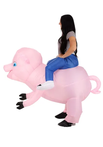 Vista 3 de Disfraz Inflable para Adultos de Cerdo para Montar Multicolor