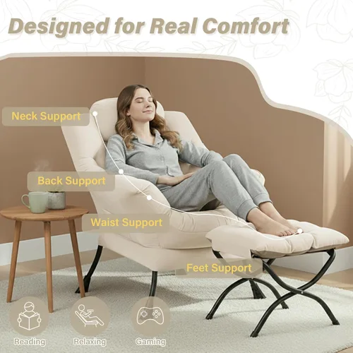Vista 8 de Silla perezosa con otomana, silla de descanso moderna y grande con reposabrazos y bolsillo lateral, sillón tapizado de ocio con silla de lectura