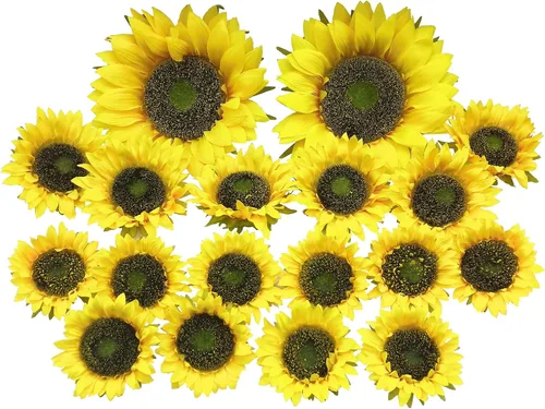 Vista 7 de Flores artificiales, 20 cabezas de girasol de seda de 6 pulgadas de ancho, girasol falso de aspecto real para centros de mesa de boda, decoración
