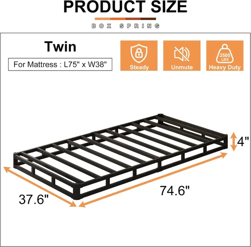 Vista 2 de EMODA Base de cama de metal resistente de 4 pulgadas con cubierta de tela, fácil montaje