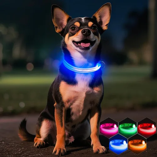 Vista 9 de Collar de perro iluminado para perros pequeños, collar de perro con luces LED recargables de seguridad, totalmente ajustable, que brilla