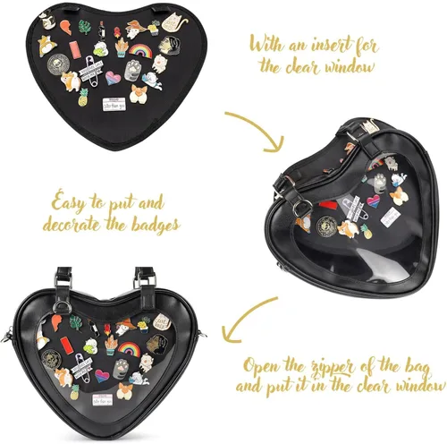 Vista 2 de STEAMEDBUN Ita Bag Bolso cruzado en forma de corazón para exhibición de pines de anime