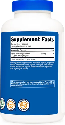 Vista 5 de Nutricost Vinagre de Manzana 0,018 oz; 240 Cápsulas, 1 botella, 1