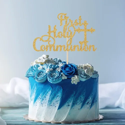 Vista 3 de Decoración para tartas de primera comunión, Dios bendiga a este niño/Mi Primera Comunión, cumpleaños religioso de niños/baby shower/mi
